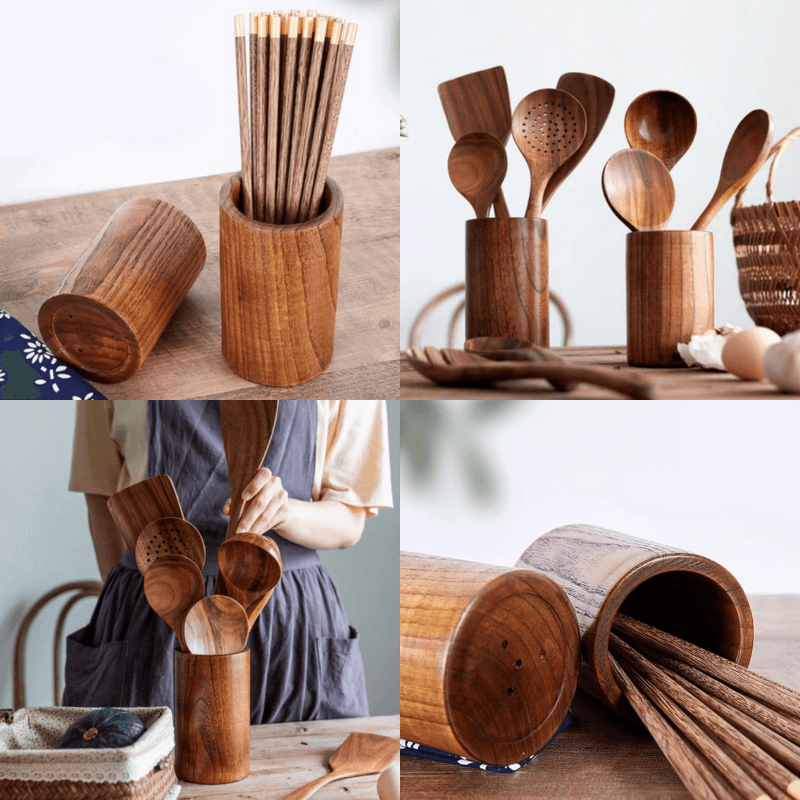 Velmora & Co. TeakWood™ Utensil Holder